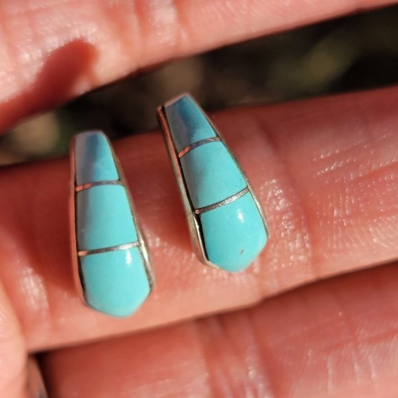 Gorgeous Native American handmade baby blue turquoise inlay 925 sterling silver - Picture 5 of 16
